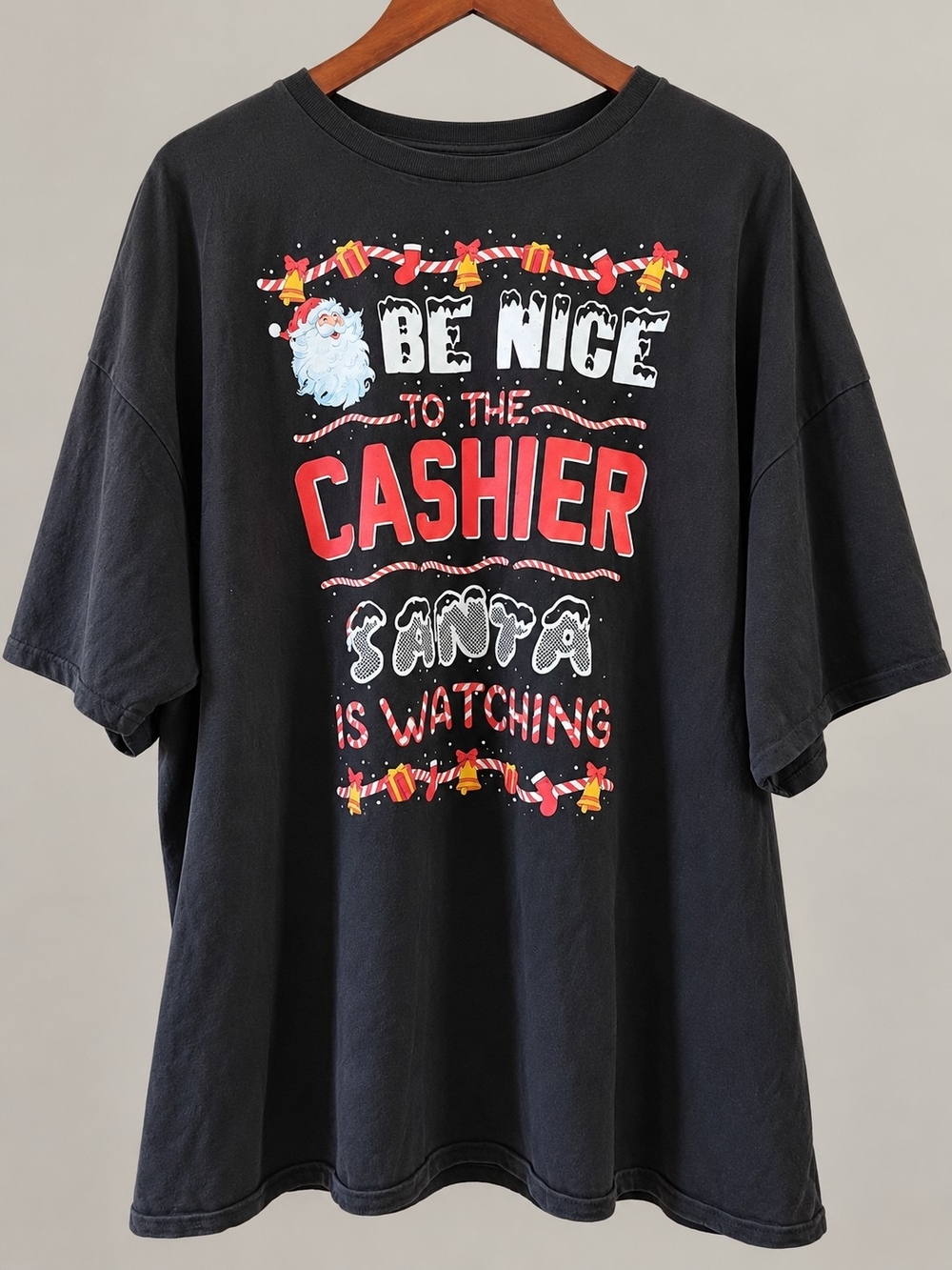 Be Nice to the Cashier Santa Graphic Tee - Black